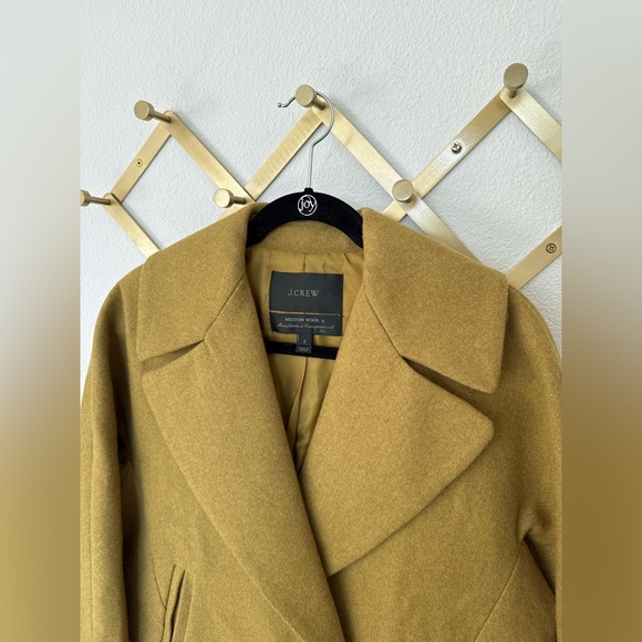J.CREW Melton Wool Swing Coat Mustard Chartreuse Asymmetrical Jacket Size 2 - Picture 8 of 9
